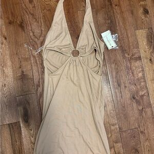 Beige Halter Dress with Ring Detail